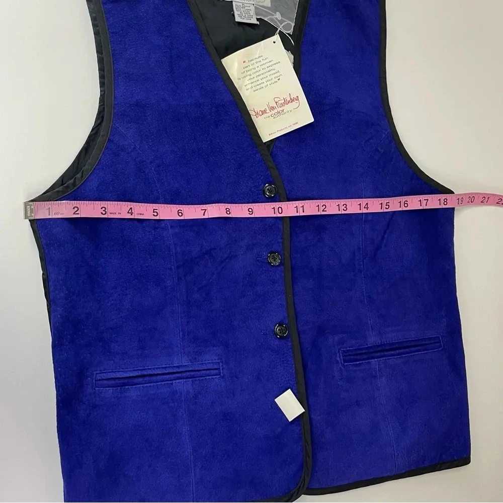 NWT Diane Von Furstenberg Leather Vest Womens Medium Blue the Color Authority